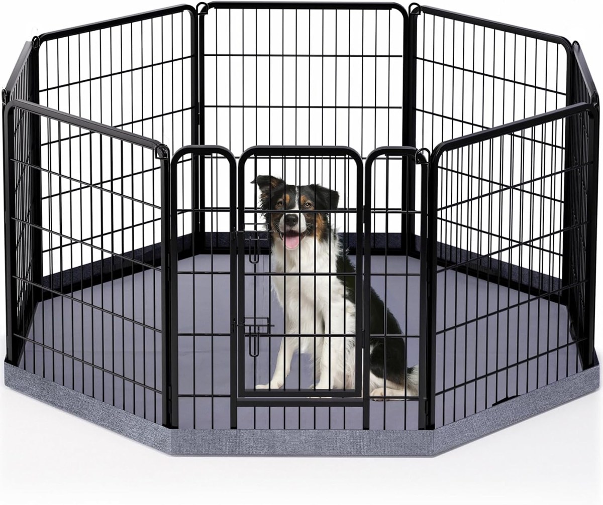PETIME Heavy-Duty Dog Playpen with Octagon Floor or Roof, 8 Panels